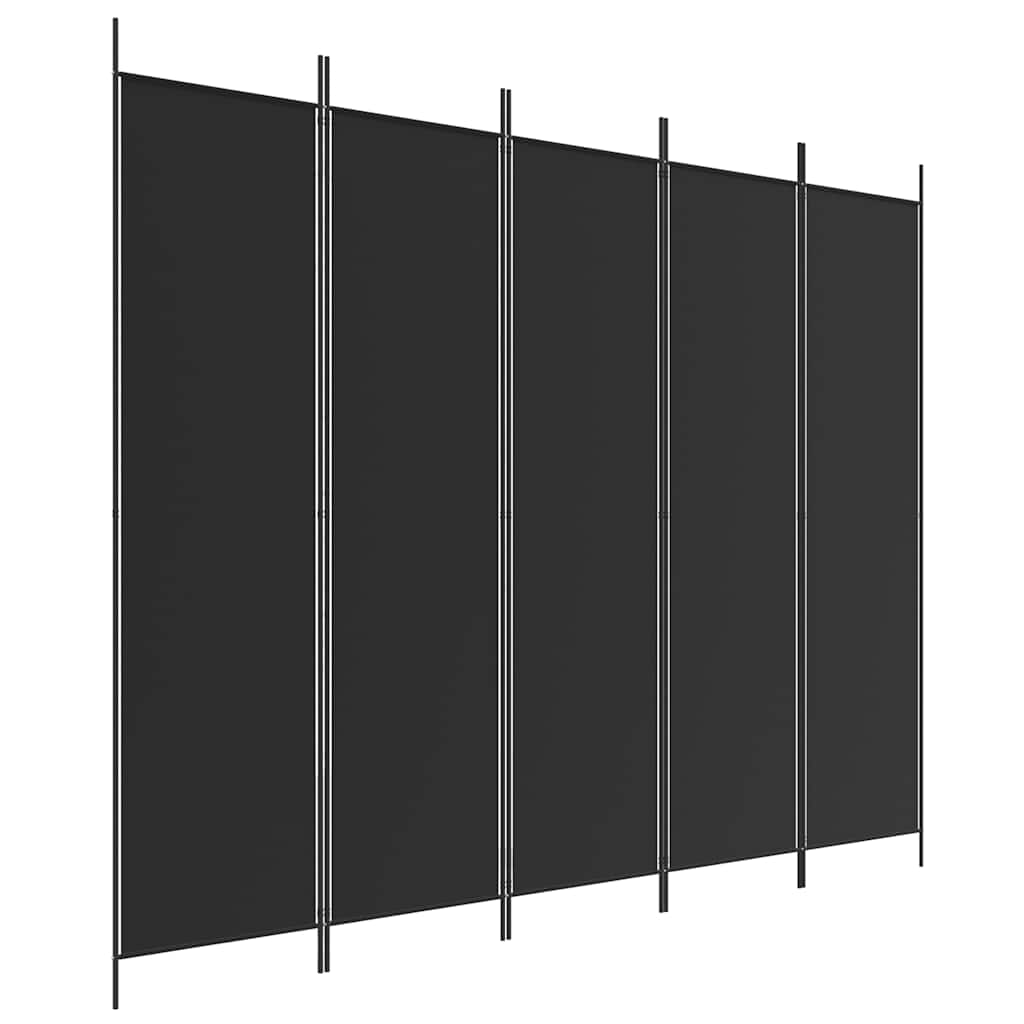 5-Panel Room Divider Black Fabric 250x200cm | Simpledeals