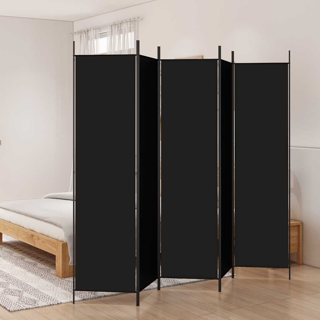 5-Panel Room Divider Black Fabric 250x200cm | Simpledeals