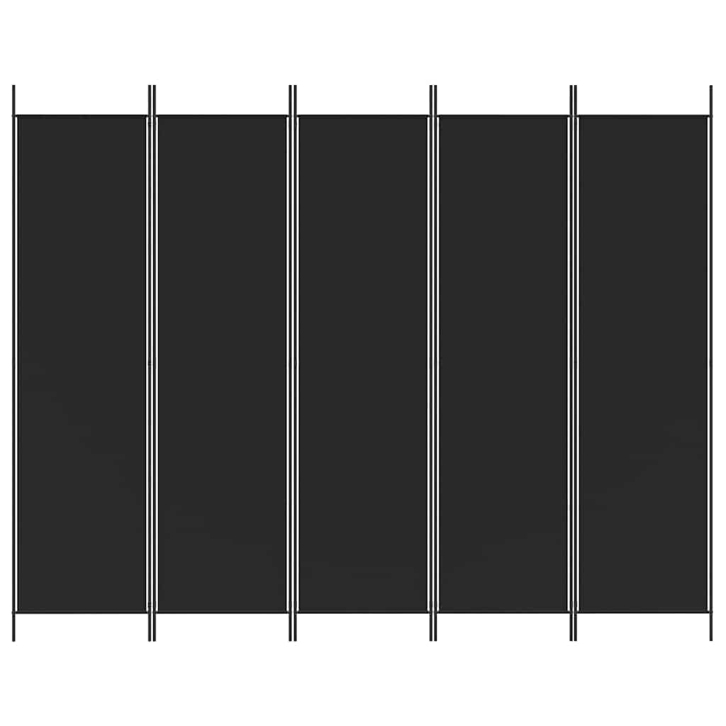 5-Panel Room Divider Black Fabric 250x200cm | Simpledeals
