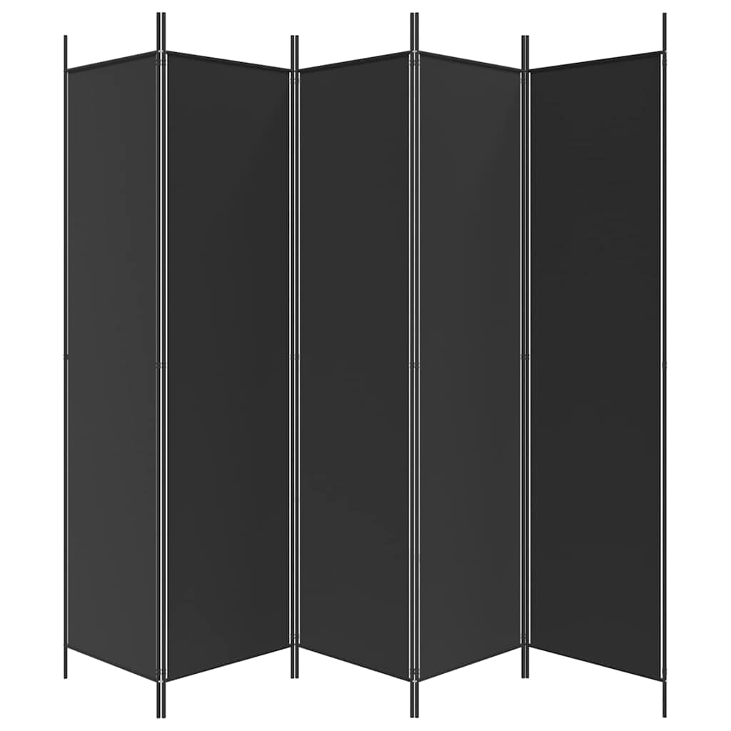 5-Panel Room Divider Black Fabric 250x200cm | Simpledeals