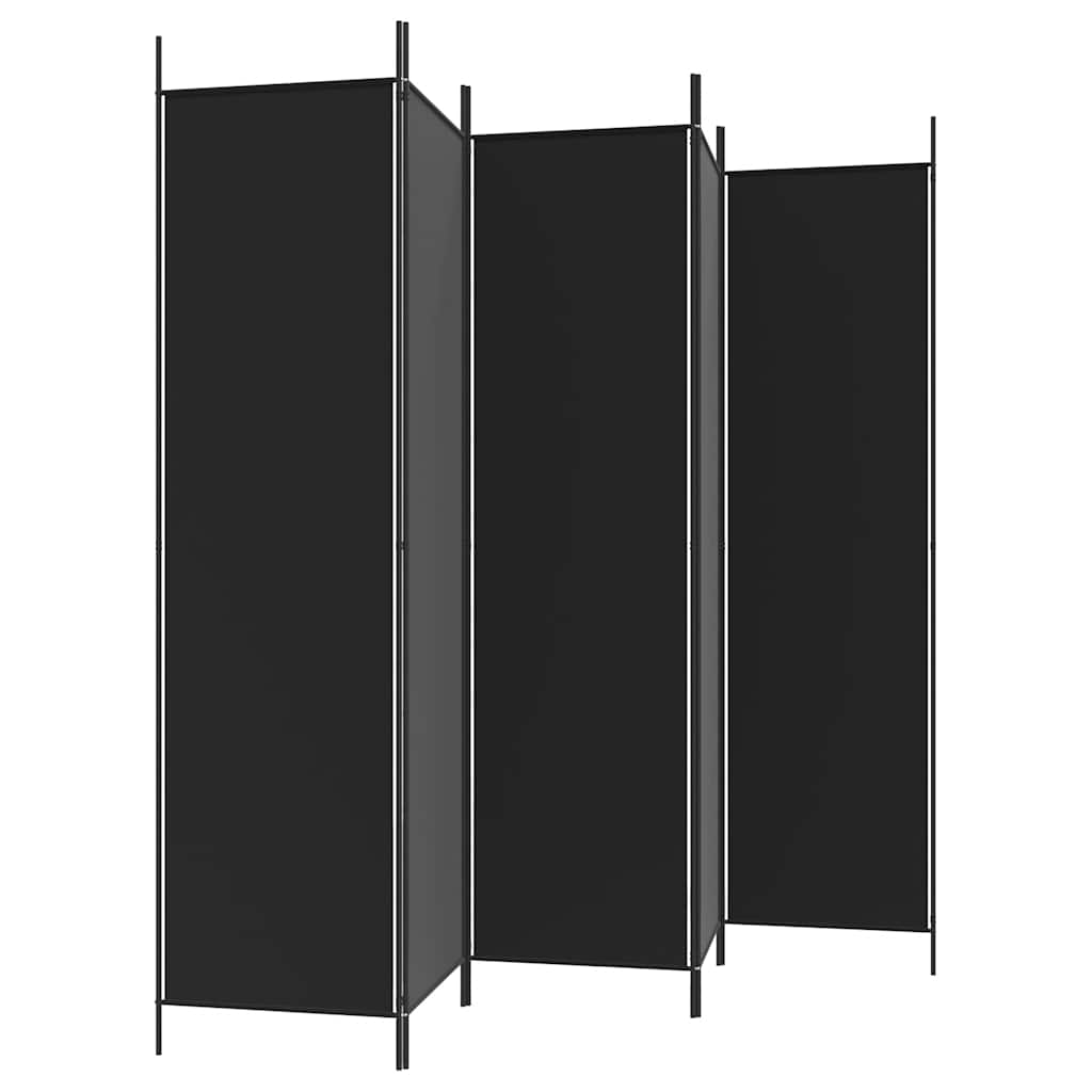 5-Panel Room Divider Black Fabric 250x200cm | Simpledeals