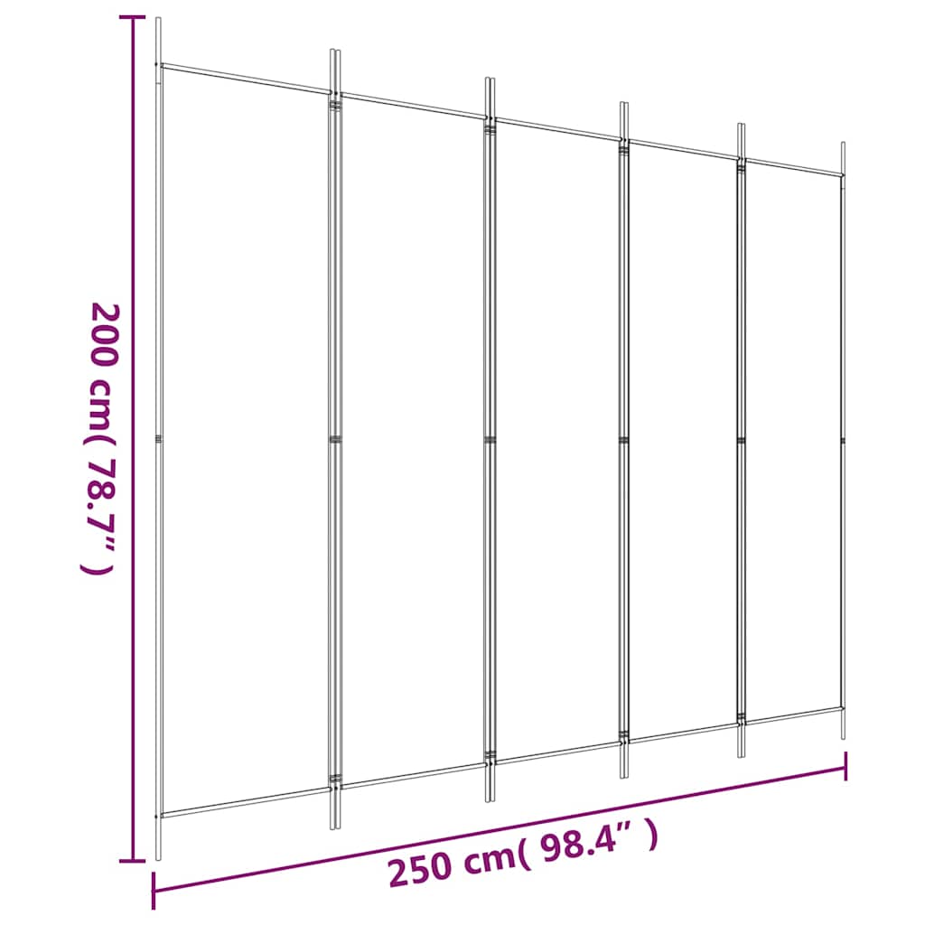 5-Panel Room Divider Black Fabric 250x200cm | Simpledeals