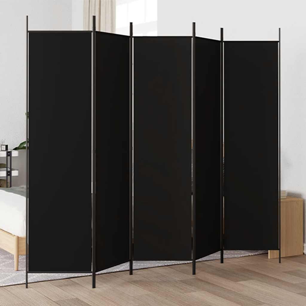 5-Panel Room Divider Black Fabric 250x200cm | Simpledeals