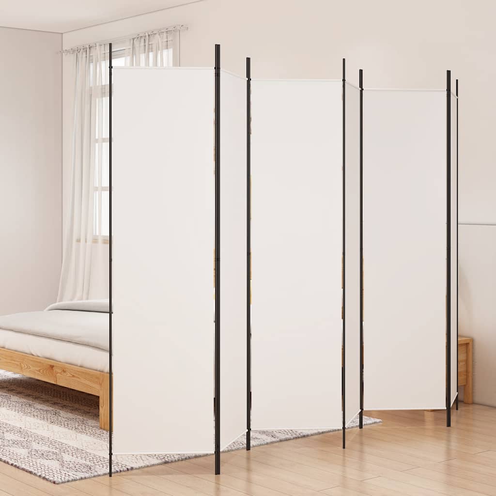 6-Panel Room Divider 300x200cm White Fabric | Simpledeals