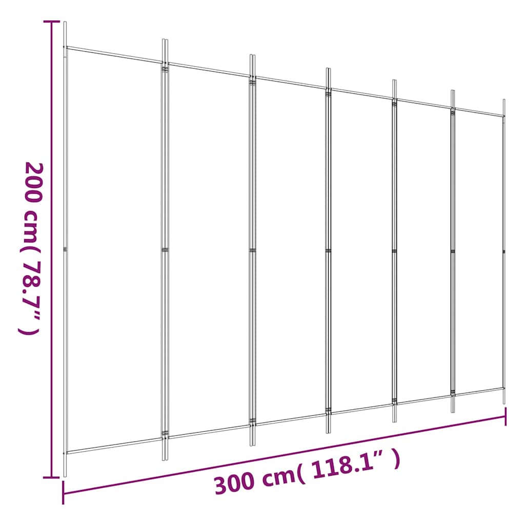 6-Panel Room Divider 300x200cm White Fabric | Simpledeals