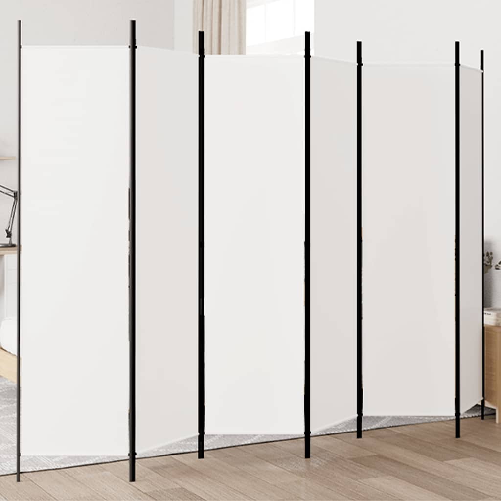 6-Panel Room Divider 300x200cm White Fabric | Simpledeals
