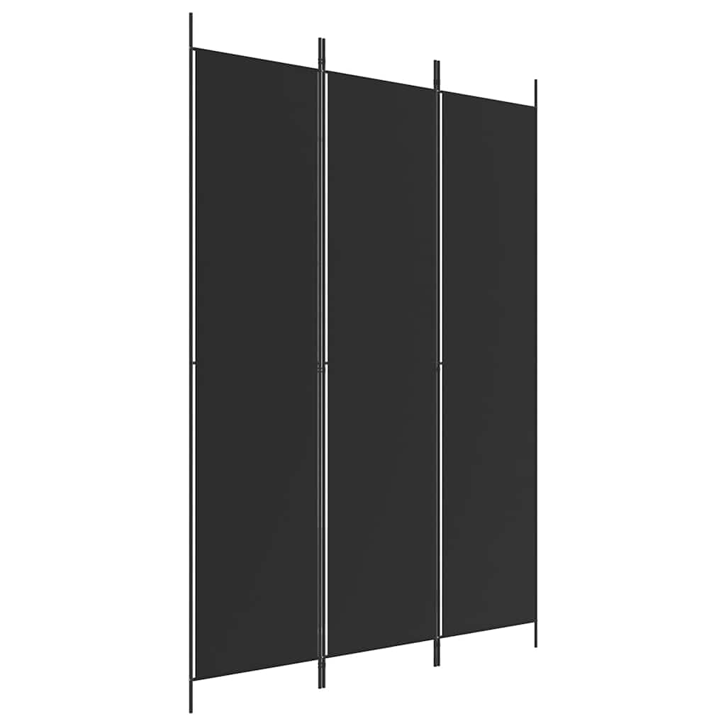 3-Panel Room Divider Black Fabric 150x220cm | Simpledeals