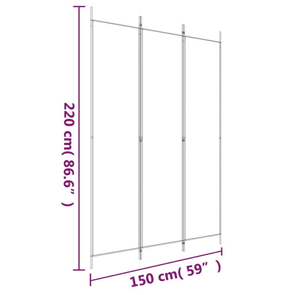 3-Panel Room Divider Black Fabric 150x220cm | Simpledeals