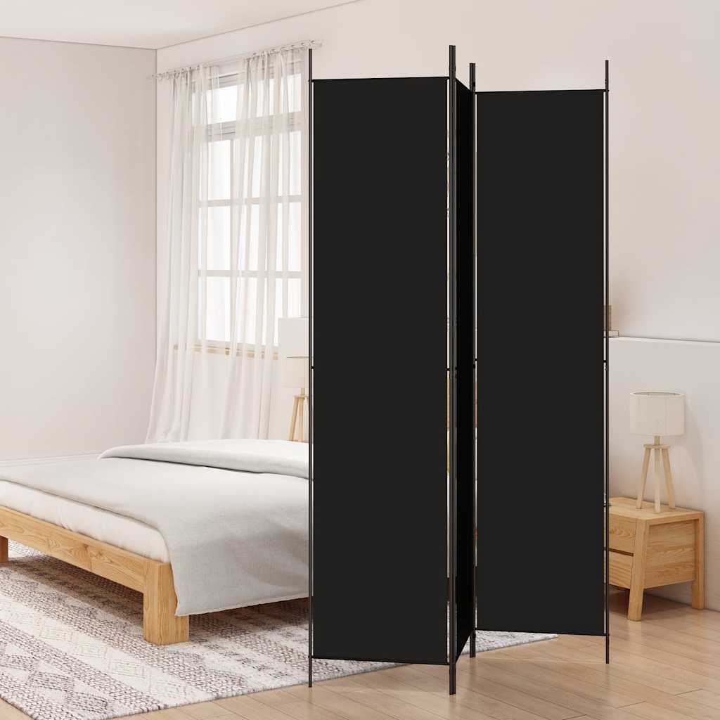 3-Panel Room Divider Black Fabric 150x220cm | Simpledeals