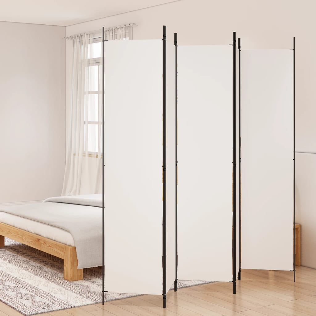 5-Panel Room Divider 250x220cm White Fabric | Simpledeals