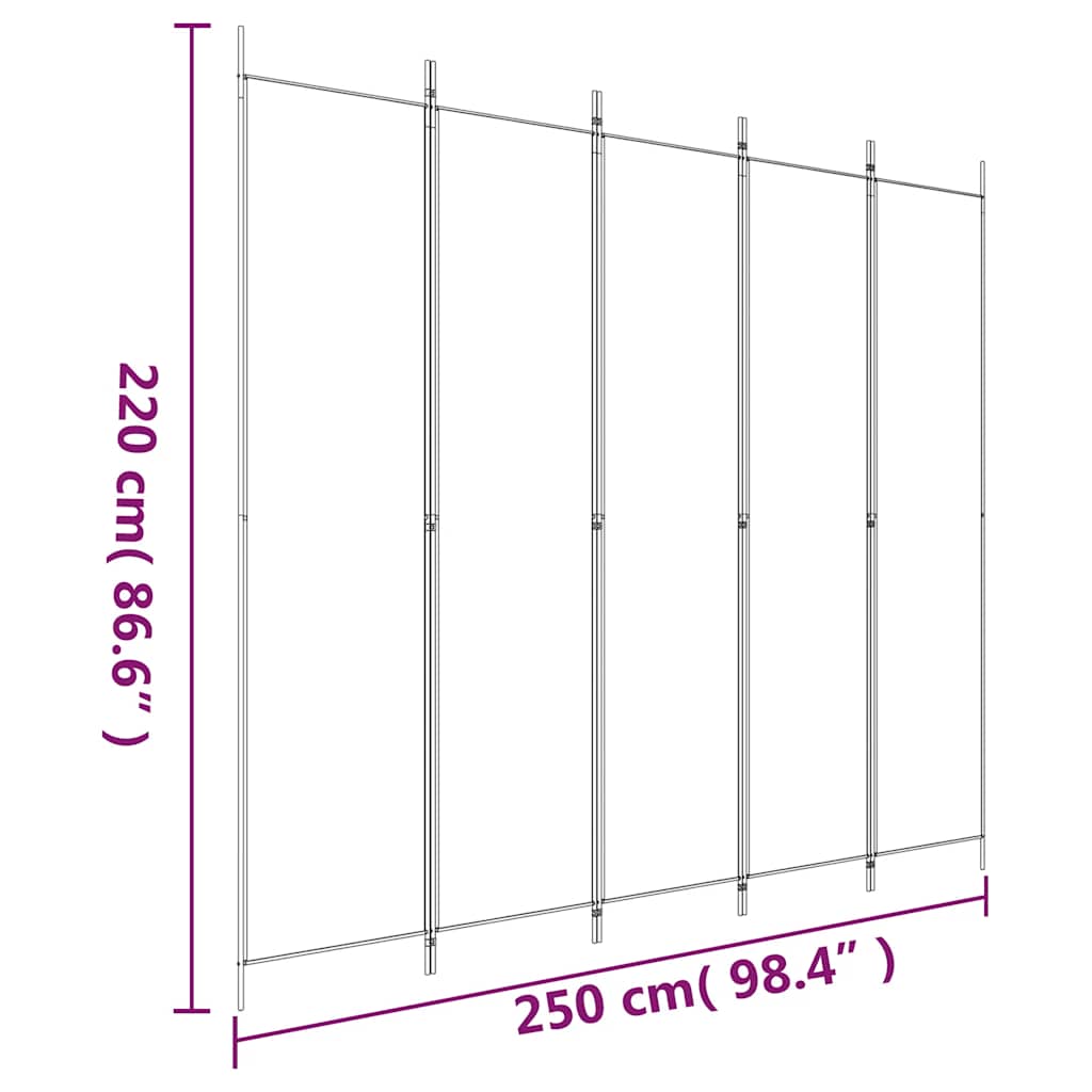 5-Panel Room Divider Black 250x220cm Fabric | Simpledeals