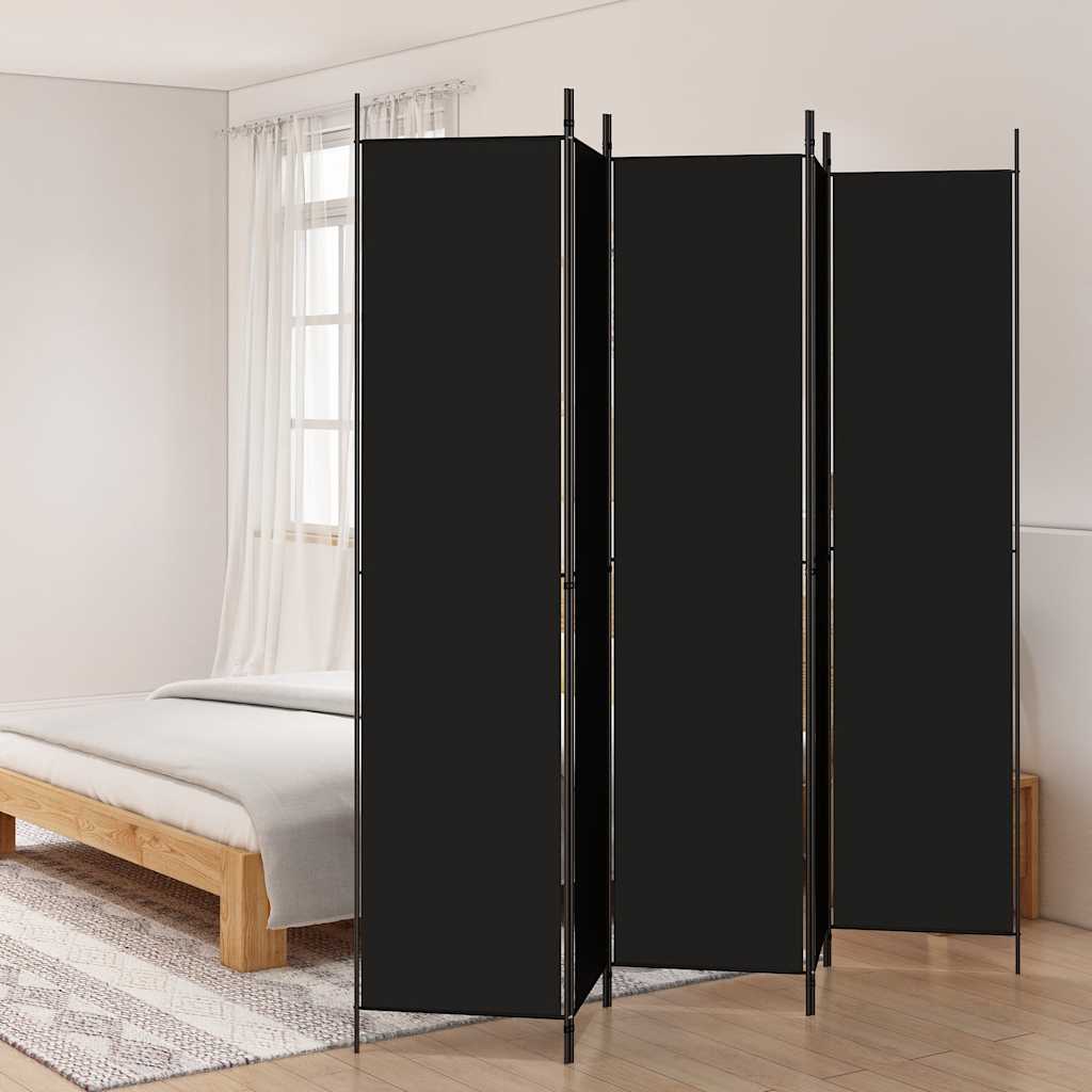 5-Panel Room Divider Black 250x220cm Fabric | Simpledeals
