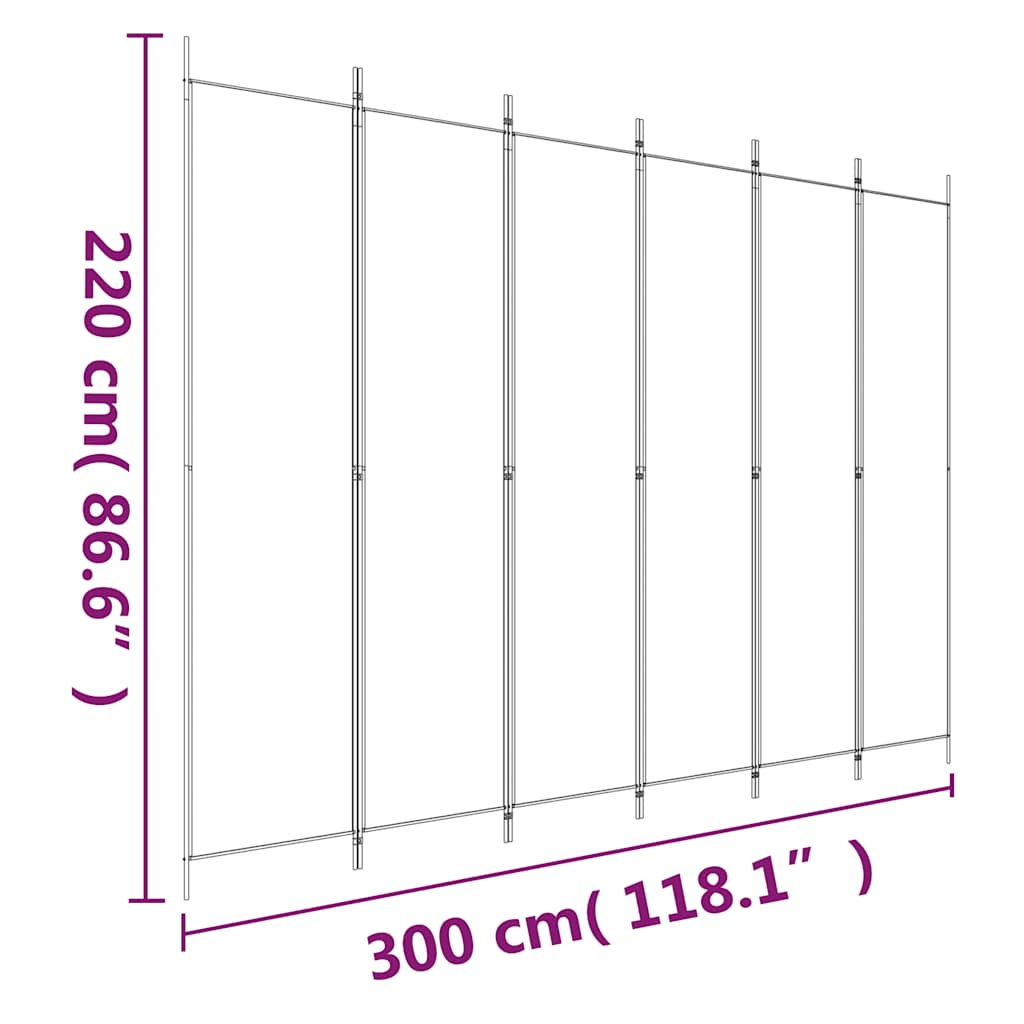 6-Panel Room Divider Black 300x220cm | Simpledeals
