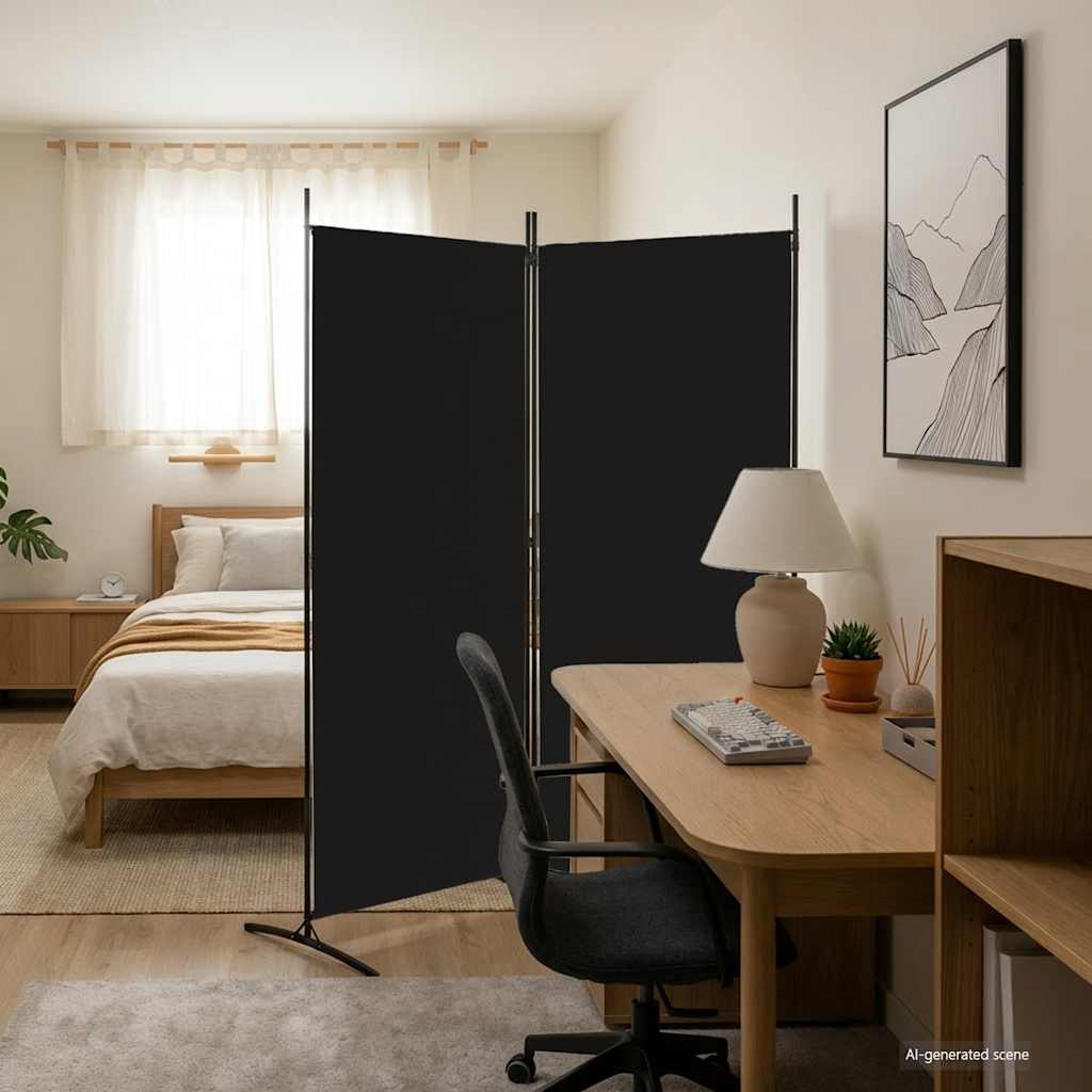 2-Panel Fabric Room Divider 175x180cm Black | Simpledeals