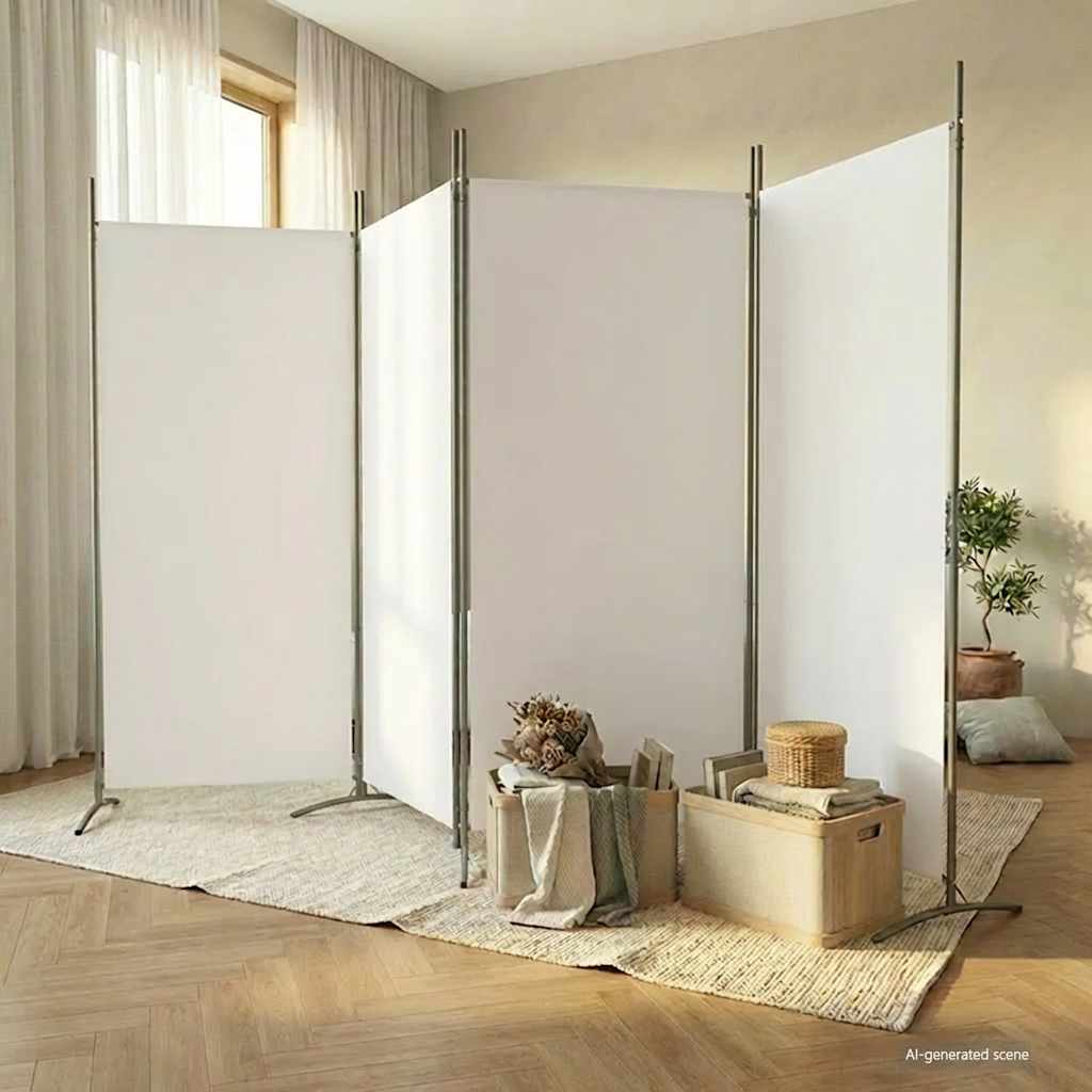 4-Panel Fabric Room Divider 346cm White | Simpledeals