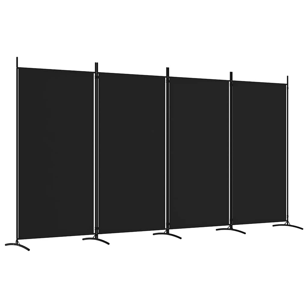 4-Panel Room Divider Black Fabric 346x180cm | Simpledeals