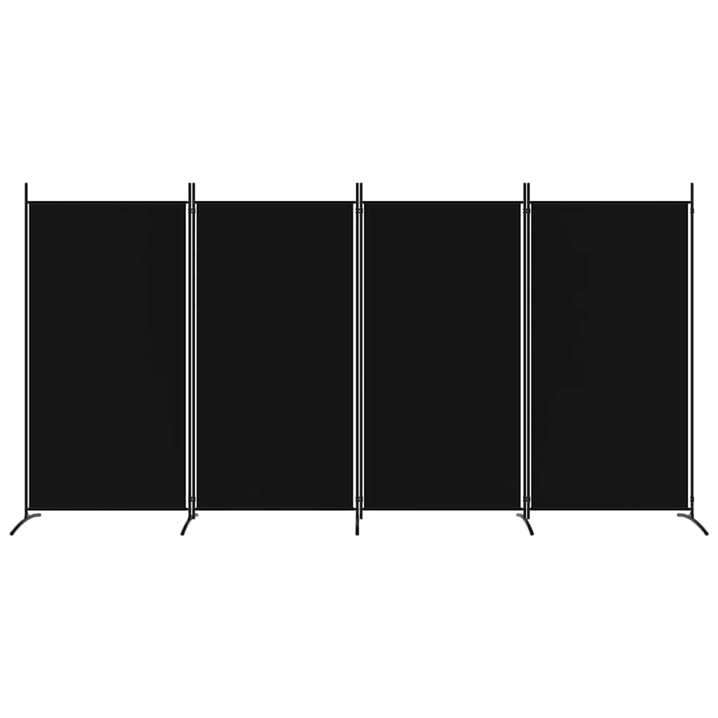 4-Panel Room Divider Black Fabric 346x180cm | Simpledeals