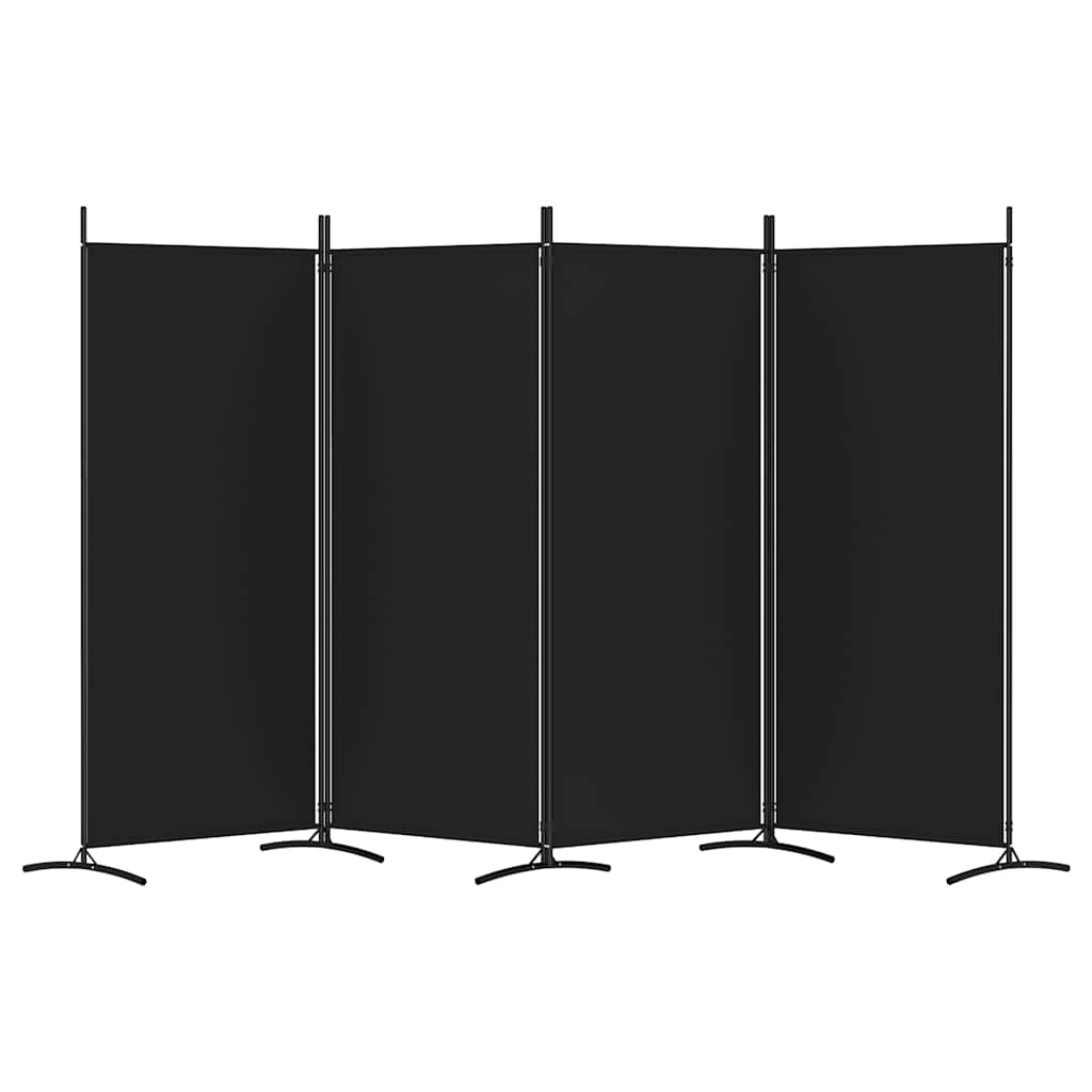4-Panel Room Divider Black Fabric 346x180cm | Simpledeals