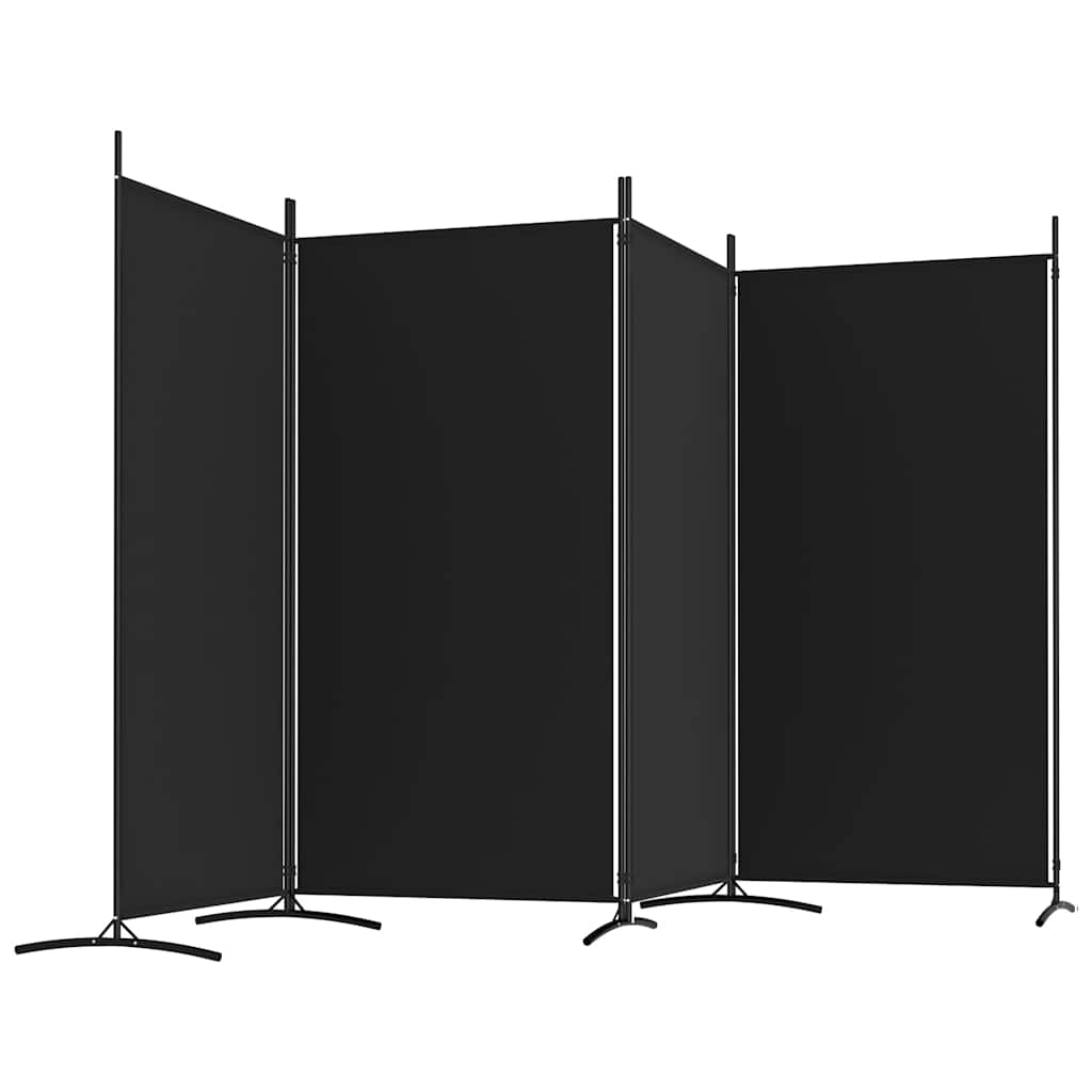 4-Panel Room Divider Black Fabric 346x180cm | Simpledeals