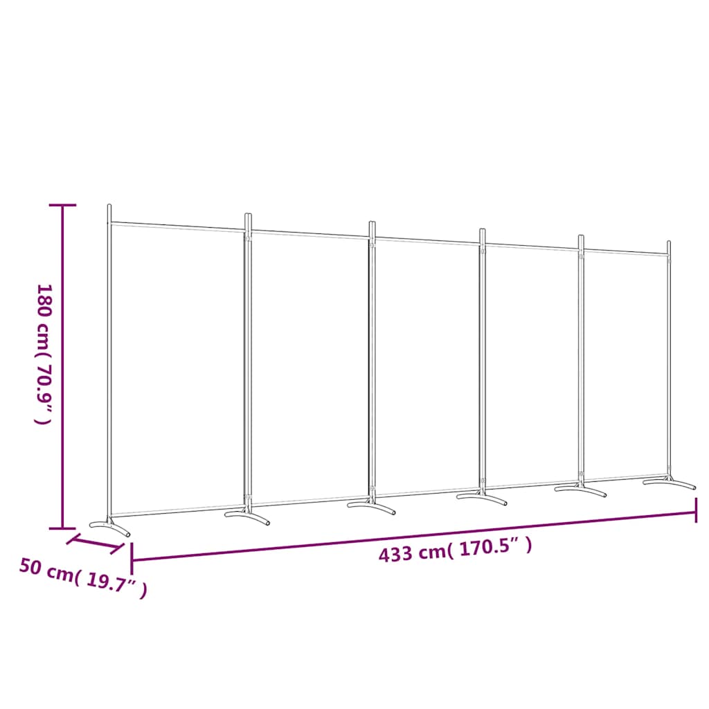 5-Panel Fabric Room Divider 433cm Black | Simpledeals