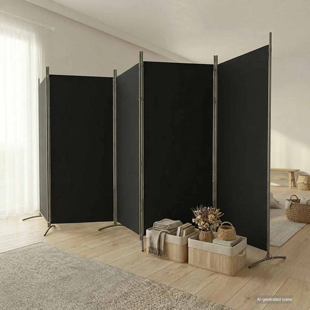 5-Panel Fabric Room Divider 433cm Black | Simpledeals
