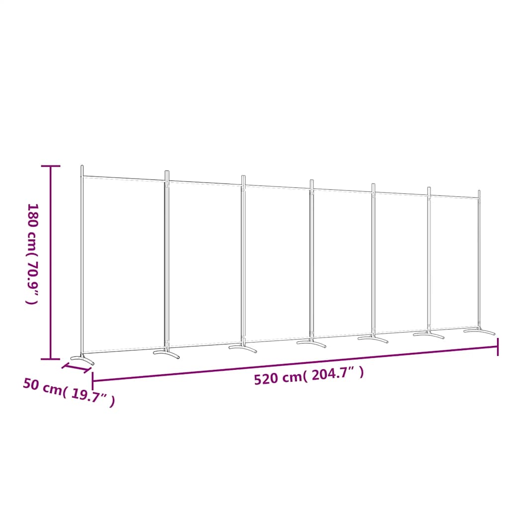 6 Panel Room Divider White 520cm Fabric | Simpledeals