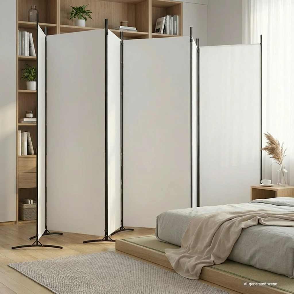 6 Panel Room Divider White 520cm Fabric | Simpledeals