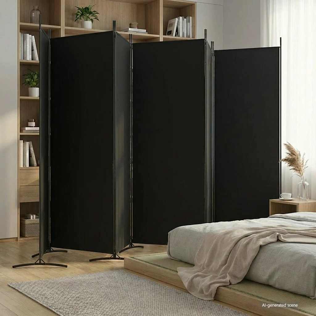 6-Panel Room Divider Fabric 520cm Black | Simpledeals