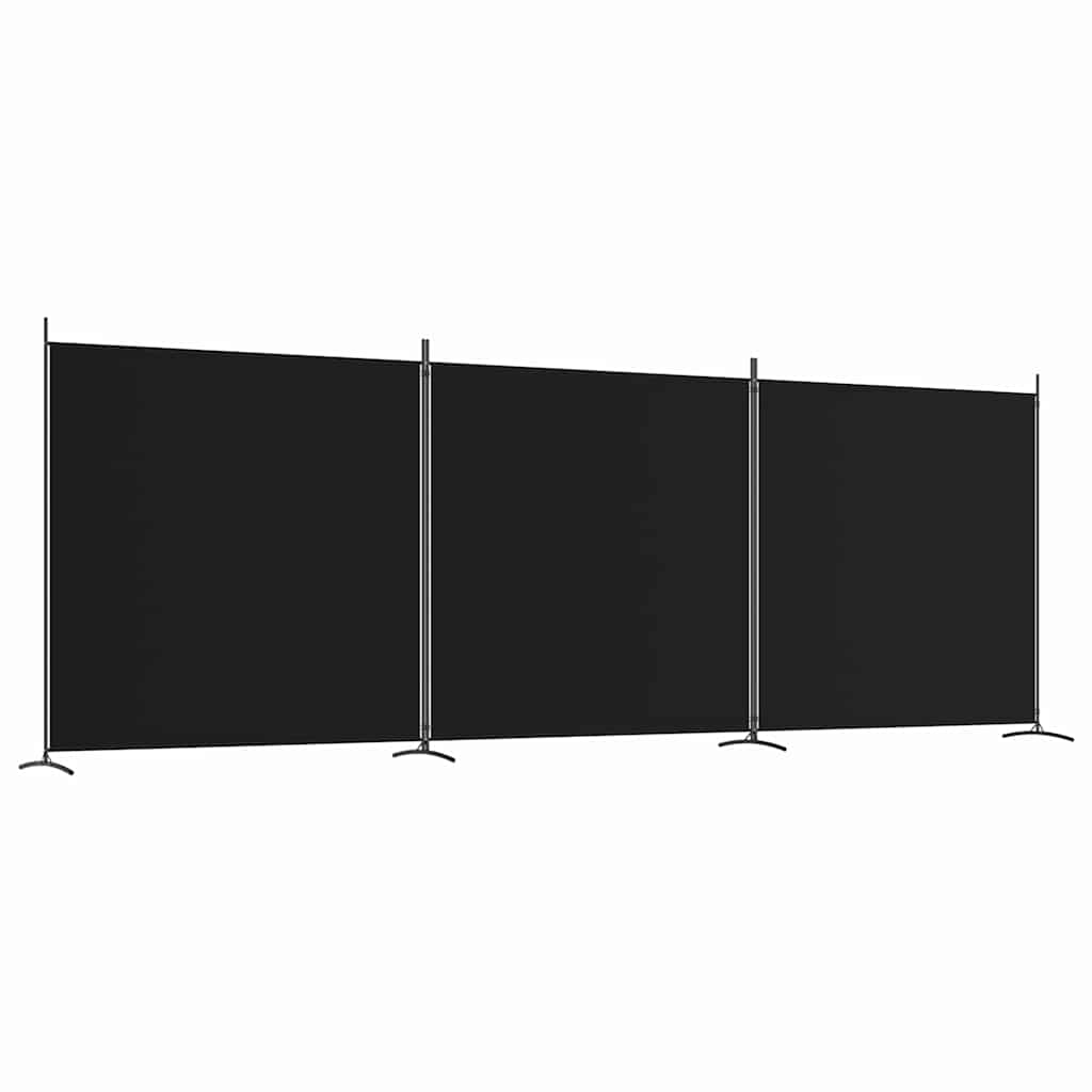 3-Panel Room Divider Black Fabric 525x180cm | Simpledeals