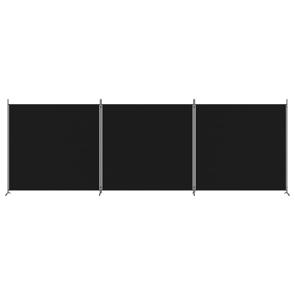 3-Panel Room Divider Black Fabric 525x180cm | Simpledeals