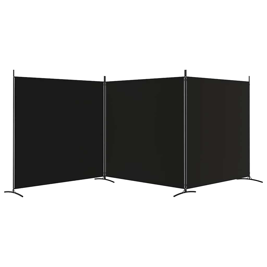 3-Panel Room Divider Black Fabric 525x180cm | Simpledeals