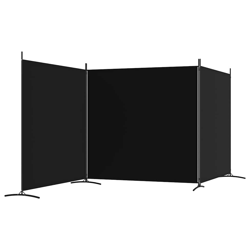 3-Panel Room Divider Black Fabric 525x180cm | Simpledeals