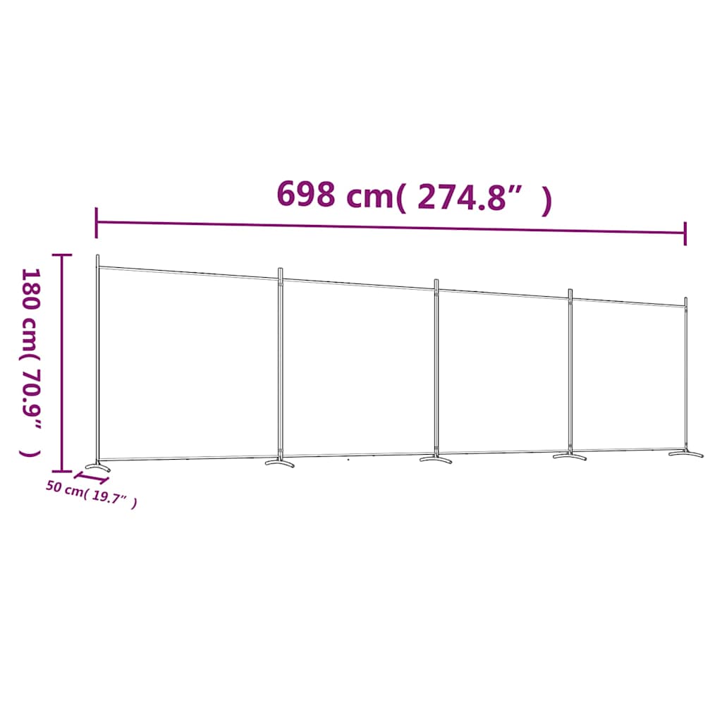 4-Panel Room Divider Black Fabric 698cm | Simpledeals