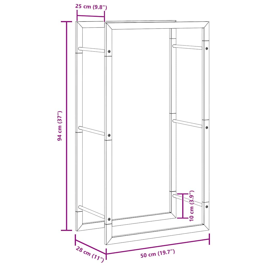 Firewood Rack Steel Matt Black 50x94cm | Simpledeals