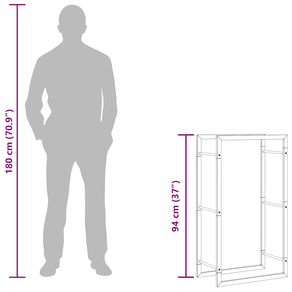 Firewood Rack Steel Matt Black 50x94cm | Simpledeals
