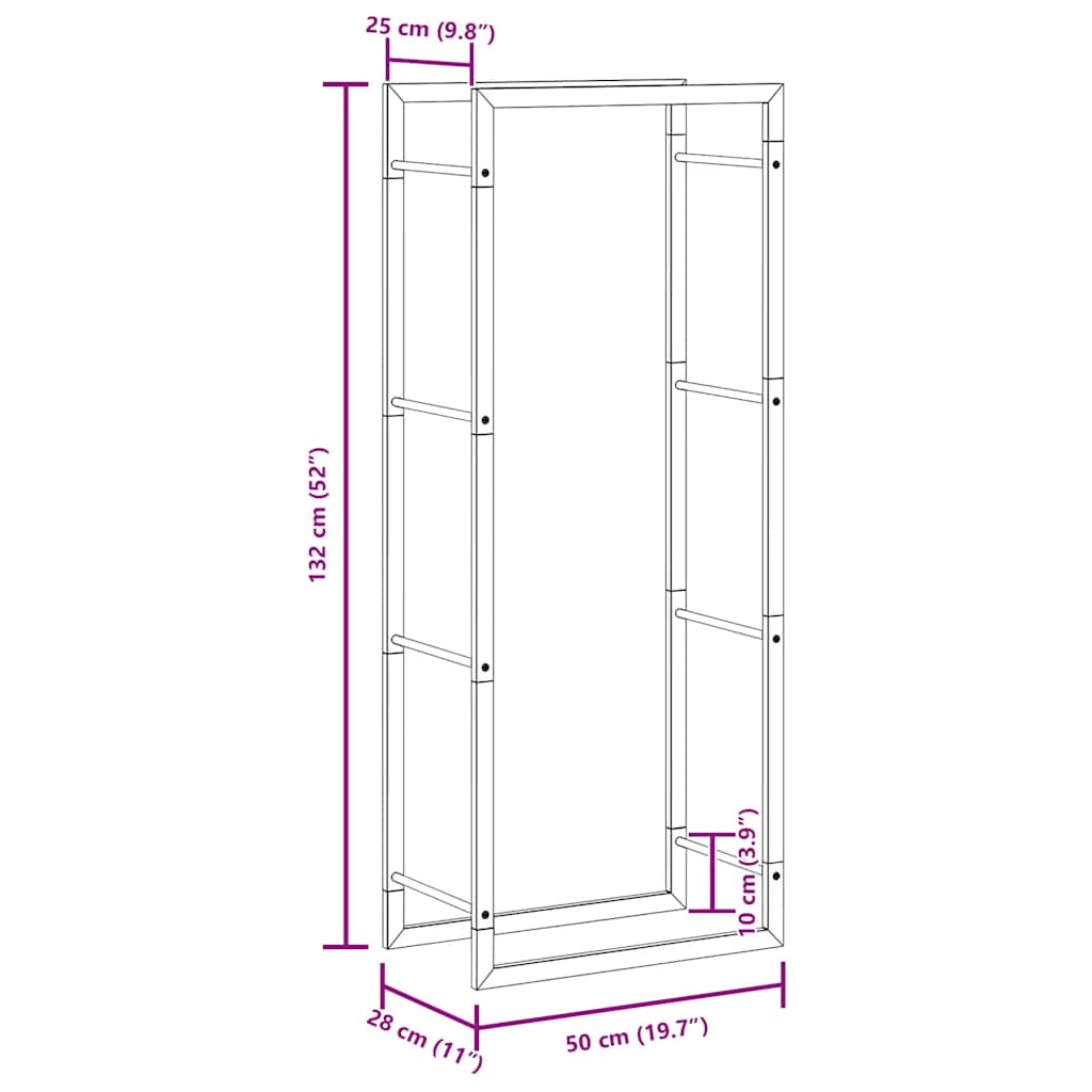 Steel Firewood Rack Matt Black 132cm | Simpledeals