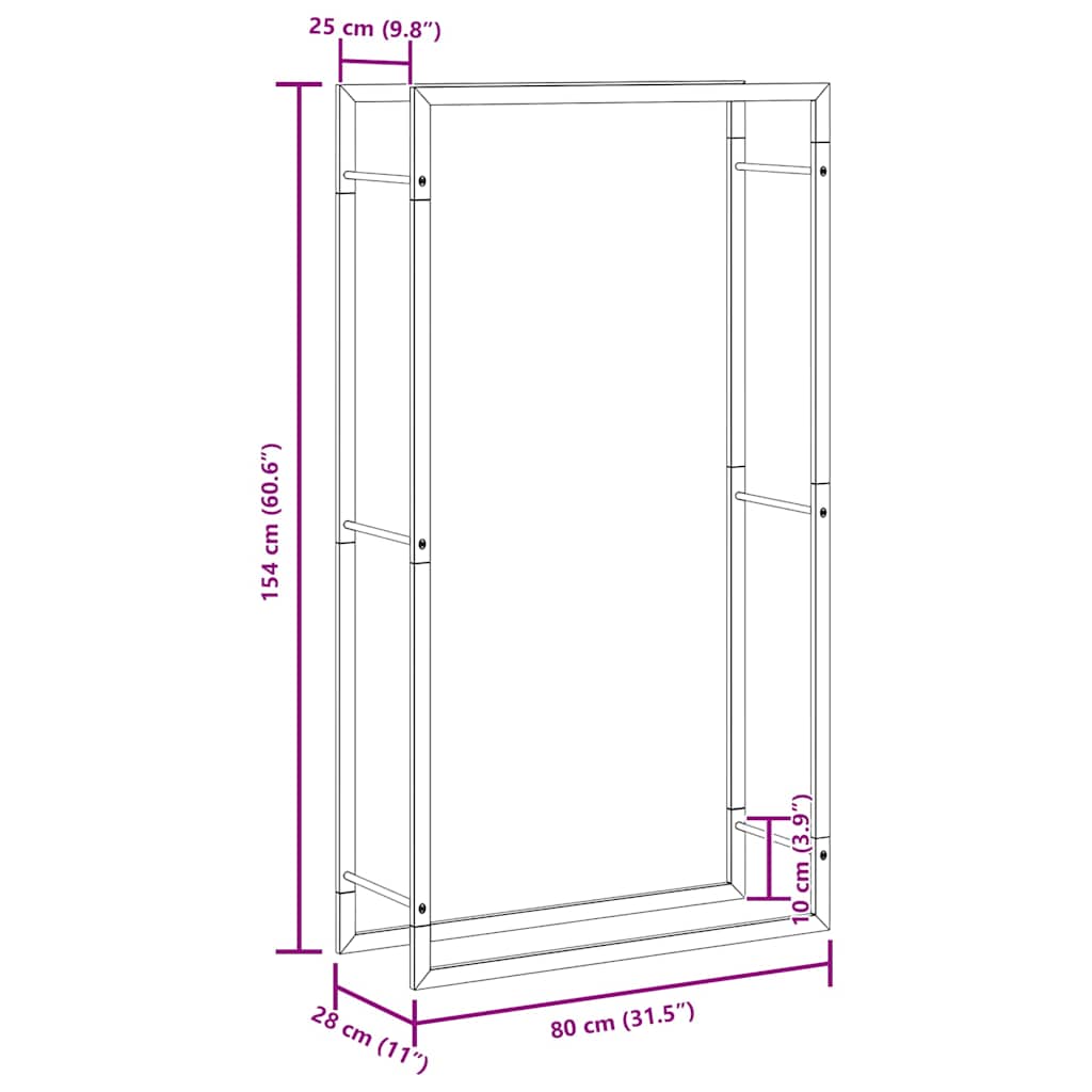 Steel Firewood Rack 154cm Matt Black | Simpledeals