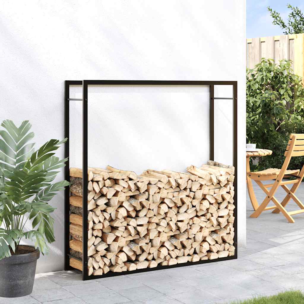 Steel Firewood Rack Matt Black 110cm | Simpledeals