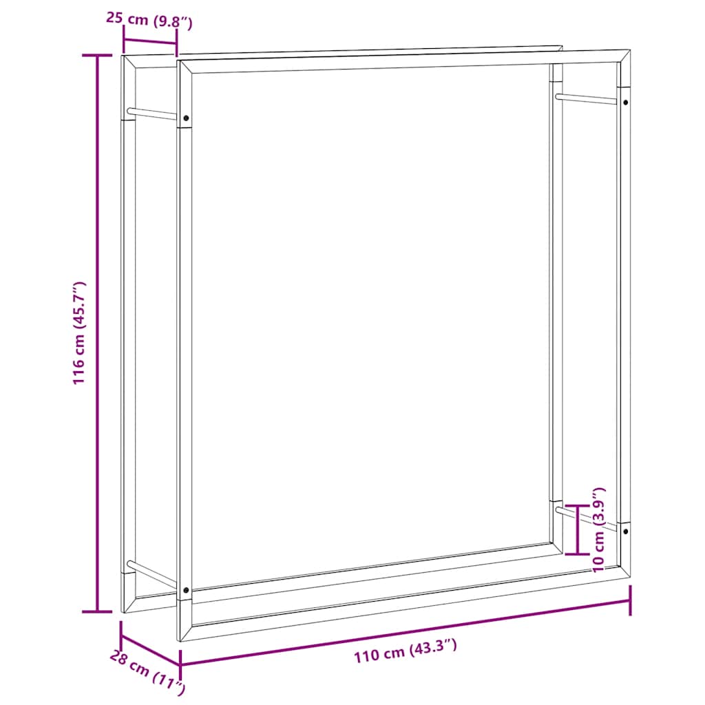 Steel Firewood Rack Matt Black 110cm | Simpledeals