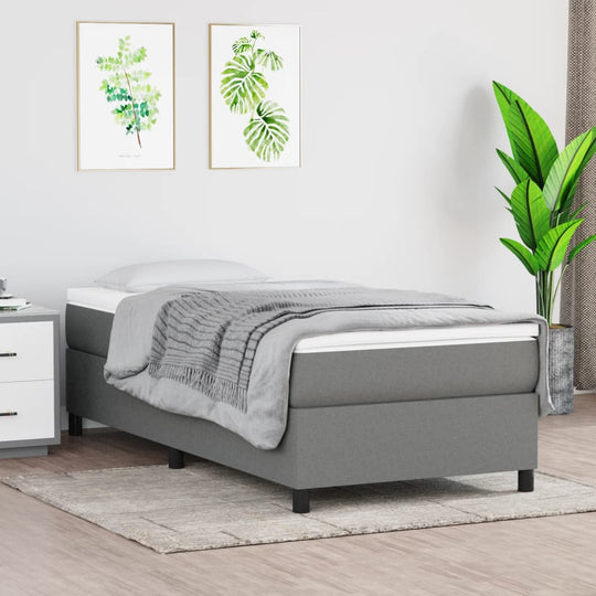 King Single Bed Frame Dark Grey Fabric Box Spring