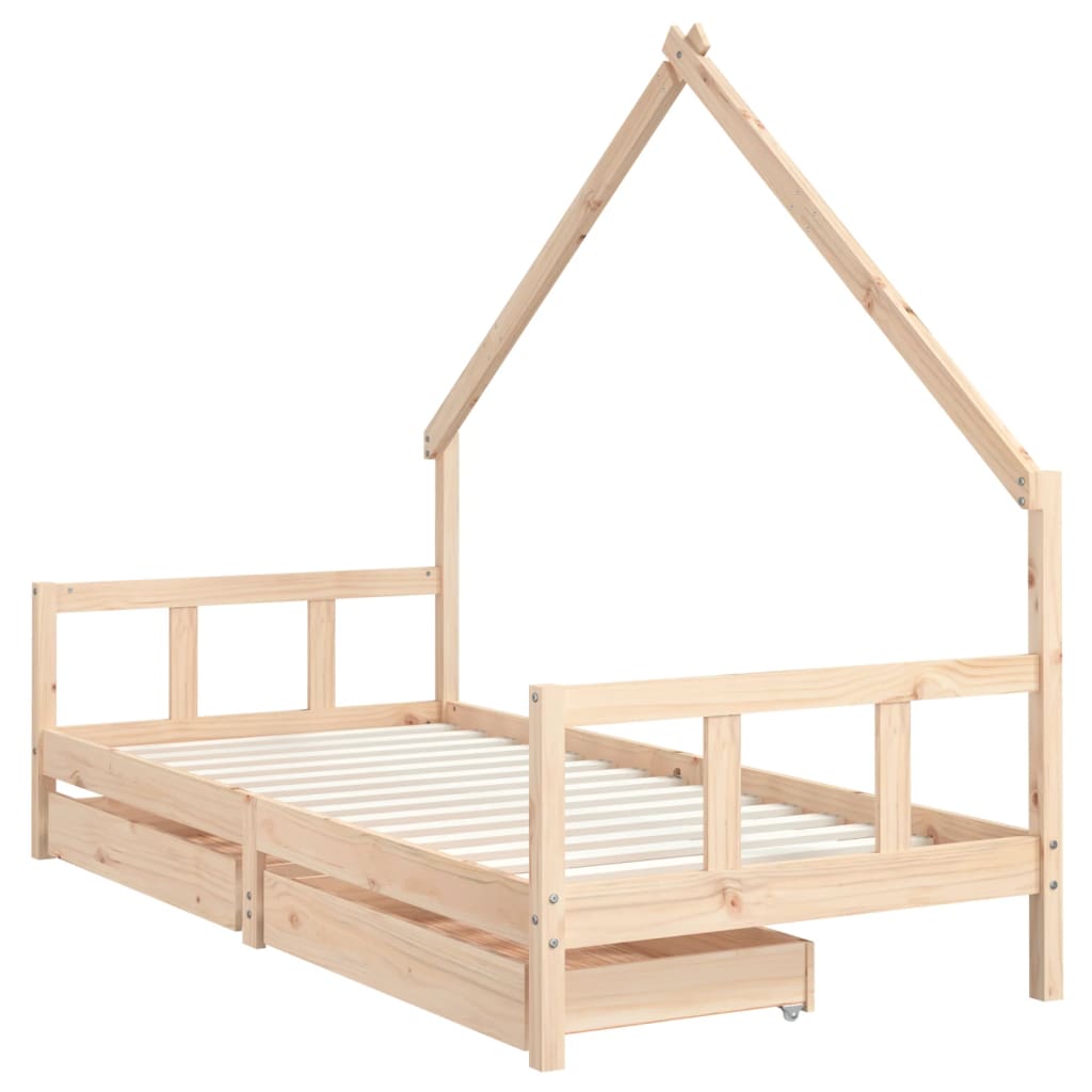 Kids Bed Frame with Drawers Solid Wood Pine