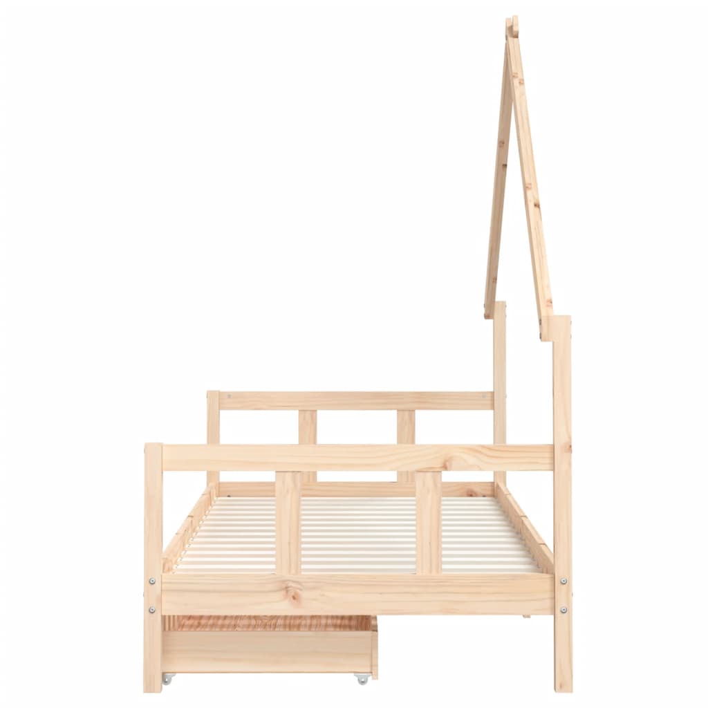 Kids Bed Frame with Drawers Solid Wood Pine