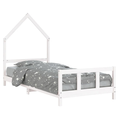 Kids Bed Frame White Single Solid Wood Pine