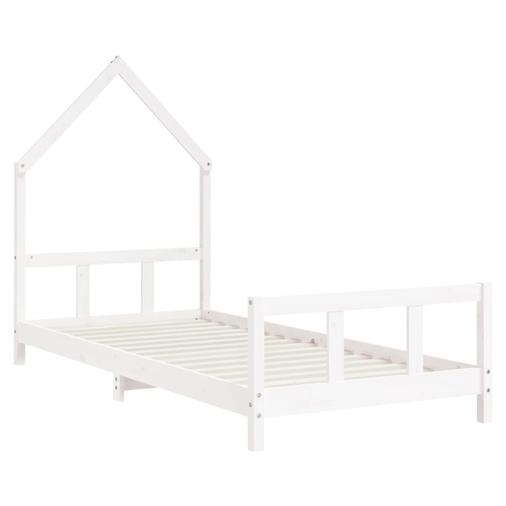 Kids Bed Frame White Single Solid Wood Pine