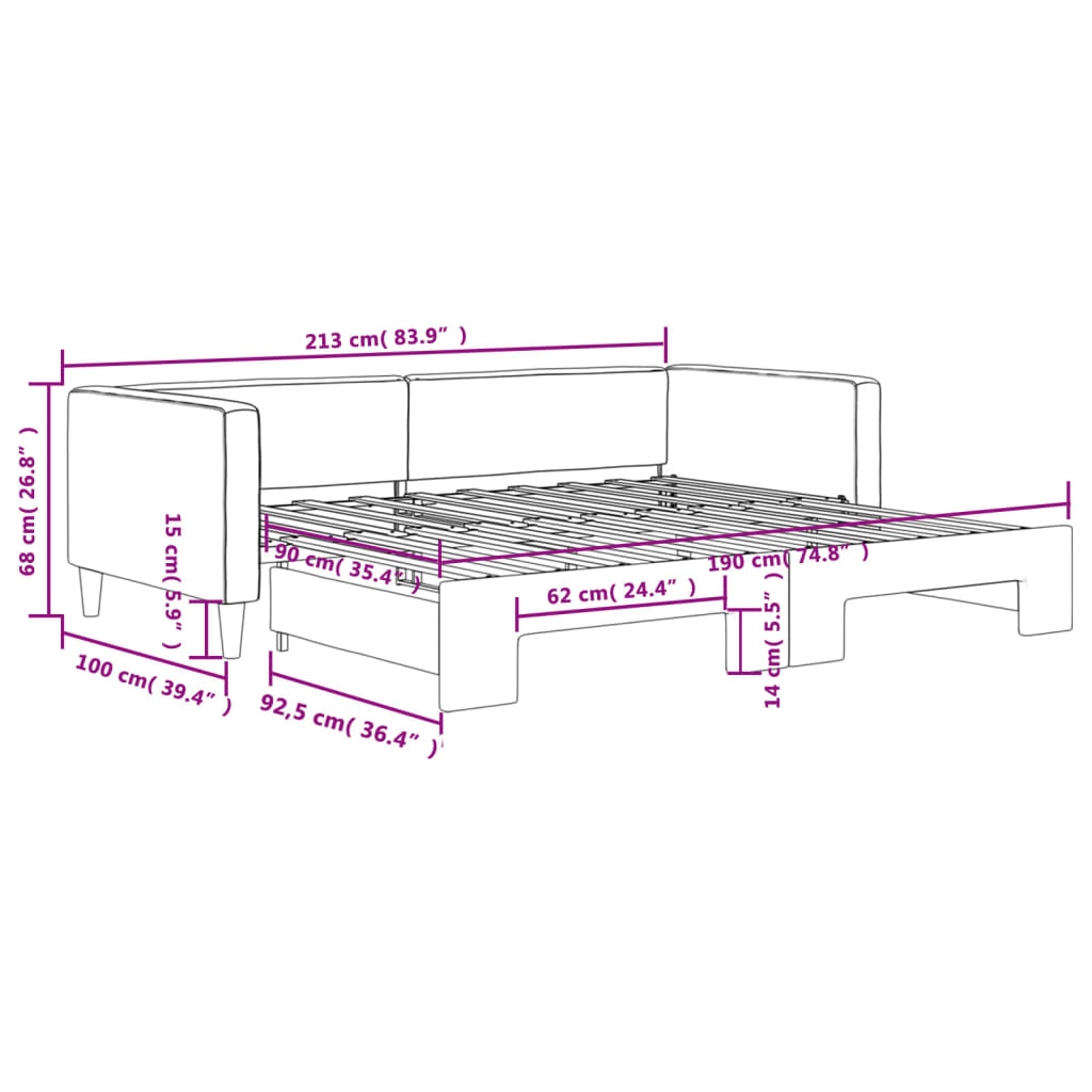 Daybed with Trundle Light Grey Fabric Single Size