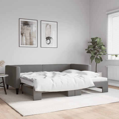 Daybed with Trundle and Drawers Dark Grey Fabric
