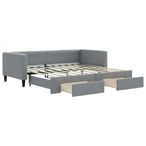 Daybed with Trundle and Drawers Light Grey Fabric