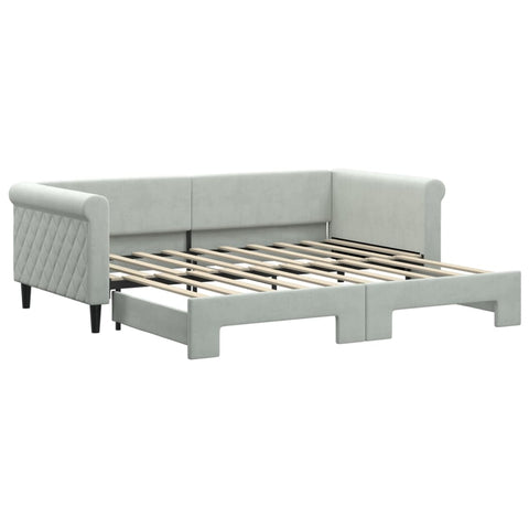 Daybed with Trundle Light Grey Velvet