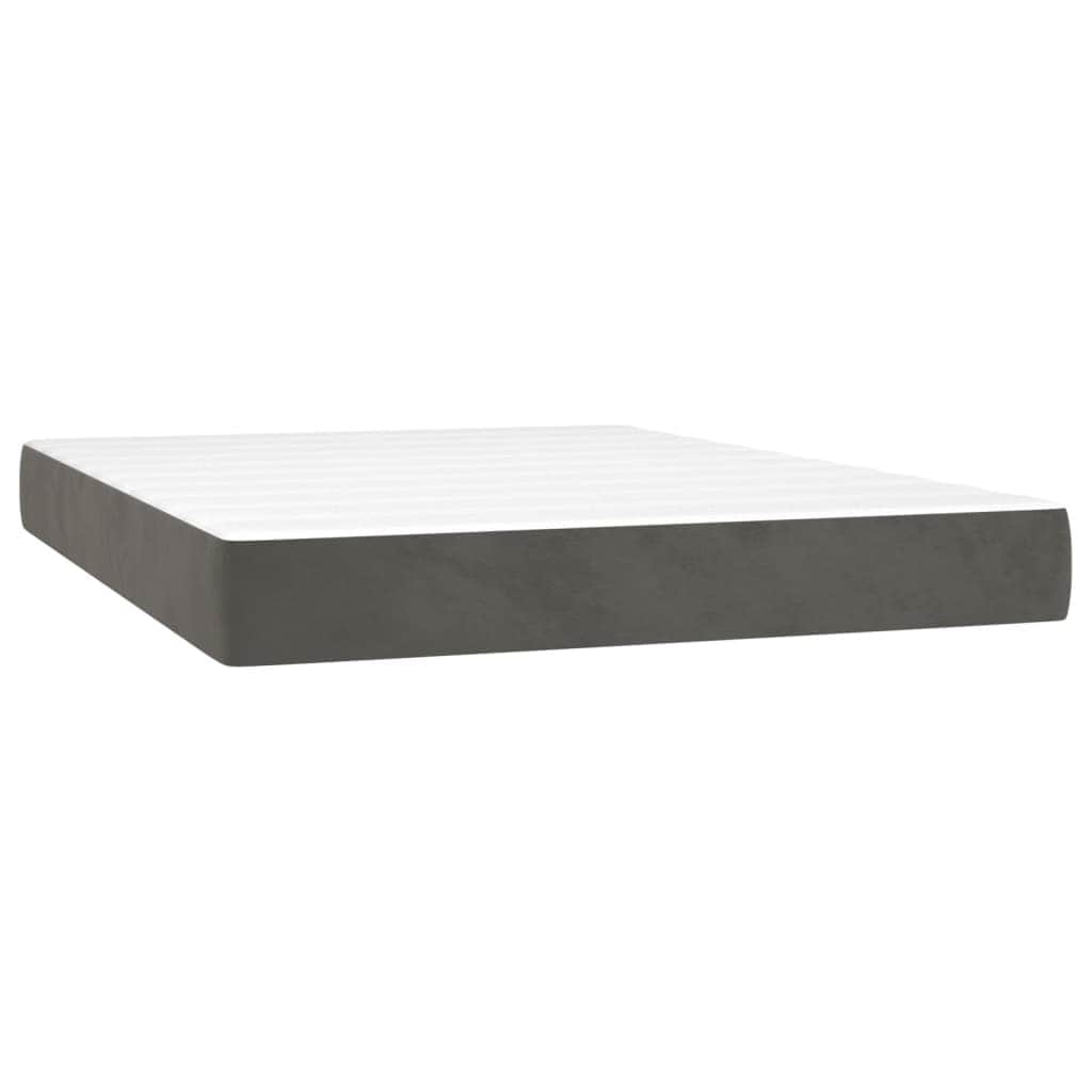 Dark Grey Velvet Box Spring Bed with Mattress Full Size Plywood Slatted Base