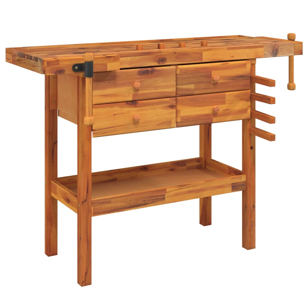 Acacia Wood Workbench Drawers Vices 124cm | Simpledeals